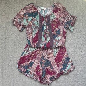 Matilda Jane 435 Paisley Floral Patterned Romper Burgundy Teal Girl’s Size 12